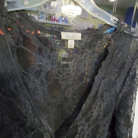 DressBarn Black crocheted lace ruffle kimono jacket plus Size 2X Coverup - Picture 6 of 9